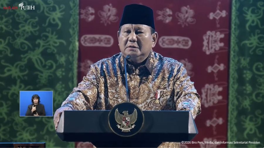 Foto: Presiden Prabowo Subianto saat menghadiri Perayaan Natal Nasional 2025, Jakarta, Senin (5/1/2026). (Tangkapan Layar Youtube/Sekretariat Presiden)